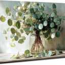 Nature Eucalyptus Canvas Wall Art for Kitchen Sage Green Wall Decor Mason Jar Green Leaf Bouquet Picture 16x24", Watercolor Botanical Posters Prints Painting Artwork for Living Room Home Decorations