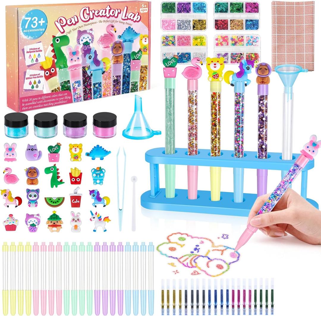 Subao 73+ DIY Glitter Gel Pens Making Kit,Pen Creator Studio,Make Your Own 20 Sparkly Colorful Pens,Creative Arts and Crafts for Kids,Birthday Christmas Gifts for Girls 5 6 7 8 9 10 11 12 Years Old (Multicolor)