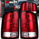 OKLPF Rear Brake Tail Light Compatible With 2007-2014 GMC Sierra 1500 2500HD 3500HD Replace 25958484 25958485,Replace Red Taillight Assembly,Driver and Passenger Side,Included Bulbs and Harness (Black)