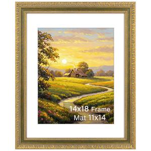 Frametory 14x18 Frame White Mat for 11x14 Picture Plexiglass Gold Color