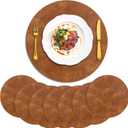 ADRIMER Placemats, Heat Resistant Round Placemats Set of 8 Washable, Waterproof Table Mats, Wipeable Faux Leather Place Mats for Kitchen, Dining Room, Turmeric Brown