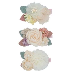 3pcs Girls Flower Hair Clips, Floral Hair Barrettes w/Boutique Fully Lined Alligator, Hair Bows for Baby Newborn Toddler