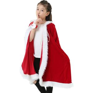 Christmas Santa Claus Hooded Cloak Mrs Santa Claus Velvet Hooded Cape Costume (Red-kid)