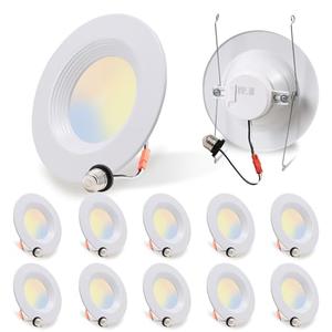 12 Pack 5/6 Inch 5CCT LED Recessed Downlight, Can Lights with Baffle Trim, Wet Rated, E26 Base, 10.5W=85W, CRI 90, Dimmable, Simple Retrofit Installation, Energy Star & ETL Listed