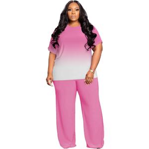 Tycorwd Women's Plus Size Two Piece Outfits Sweatsuits Sets Casual Short Sleeve Tops Loose Wide Leg Pants Tracksuit Sets (Pink, XXXL)