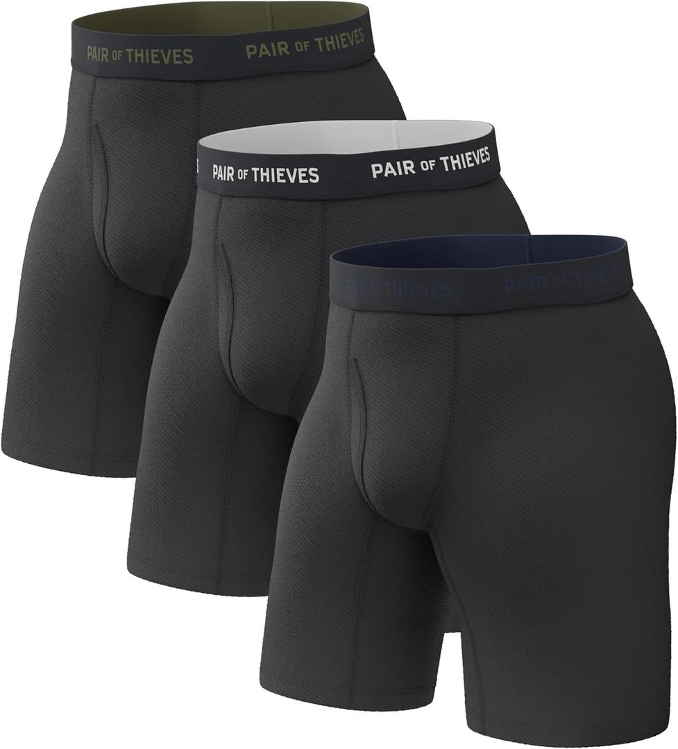 Pair of Thieves Men Super Fit Long Boxer Briefs | Underwear for Men | Lightweight, Soft, 4-Way Stretch | Moisture Wicking (Medium, Black)