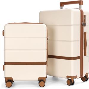 Luggage Sets, 2 Piece Suitcase set with wheels Tsa Lock 20/24 inchi Hardshell Waterproof Travel Suitcases luggage for Women/Men/Family (White)