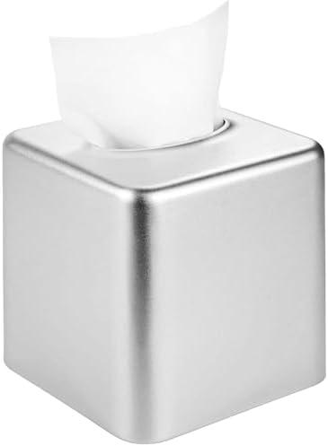 Livelab Tissue Box Cover, Square Metal Tissue Box Holder Modern Decor Facial Napkin Holder Tissue Box Dispenser for Bathroom Vanity Countertop, Living Room, Bedroom, Office - Silver