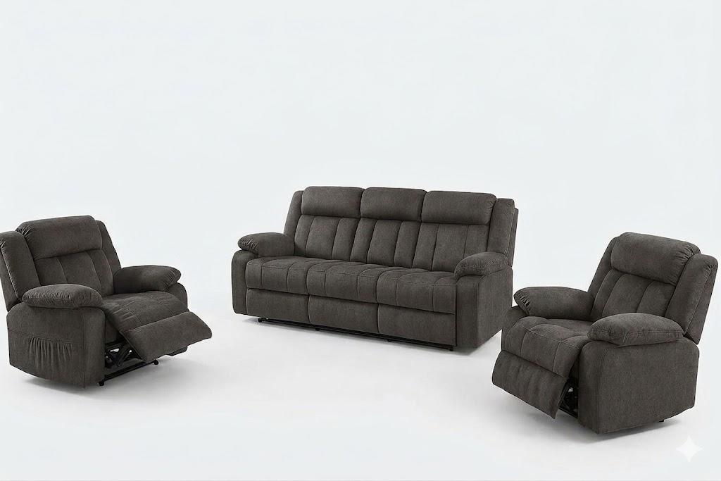 LUCKLIFE Recliner Sofa Set with Manual Recliners, Living Room Furniture Set with Reclining Couch, Loveseat and Armchair, Breathable Fabric Upholstery, Thick Cushions and Ergonomic Design, Dark Gray (3+1+1)