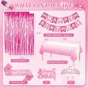 5th Birthday Decorations Girl, Pink Party Decorations with Number 5 Balloon Happy Birthday Banner Bday Sash Crown Tablecloth Fringe Curtain Hanging Swirl for 5 Year Old Girl Bday Decor