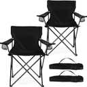 HaSteeL Foldable Camping Chair Set of 2, Folding Camp Chairs for Adults, Large Portable Lawn Chair for Outdoors Fishing, Hiking, Travel, Picnic, Beach, Supports 275lbs & Include Storage Bags (Black)
