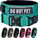 AirTag Dog Collar, 2" Wide Tactical Military Dog Collar with AirTag Holder & 3 Pet Patches, Soft Padded Reflective Waterproof Nylon Collar with Metal Buckle for Large Dogs (Teal, L) (Neck Girth: 17.7-24.4)
