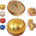 Glitter Dumpling Squishy Box, Dumpling Squishies, Sensory Squeeze Toy for Stress Relief, Soft Decompression Dough for Adults Office and Home Use (Gold Powder Emoji bun)