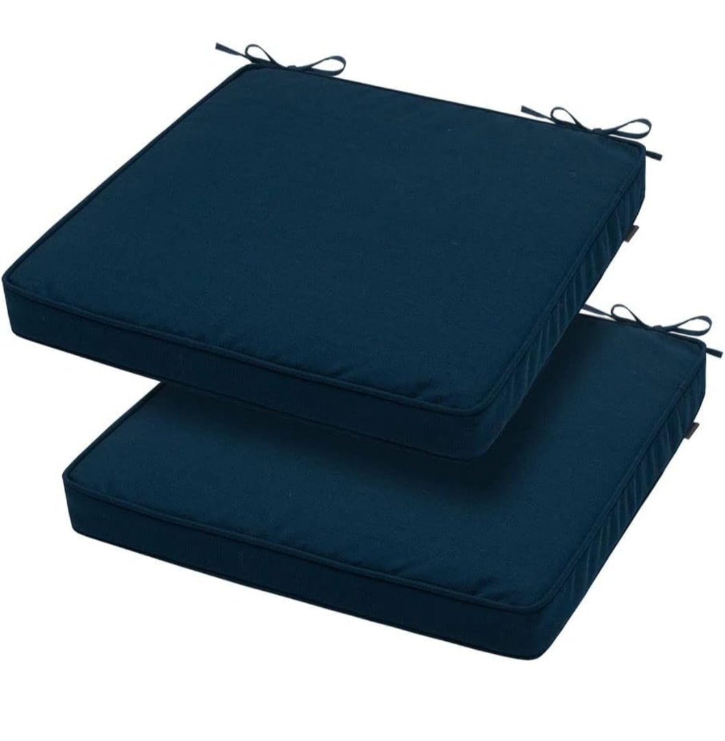 Square Corner Seat Cushion, 23" x 23", 2 Pack, Indoor/Outdoor Waterproof Weather Resistant Universal Chair Pads for Patio Garden Dining - Blue Navy