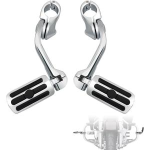 FOVPLUE 1.25" Highway Footpegs,Adjustable Long Angled Highway Pegs w/Mounts for Harley Touring Street Glide Electra Glide Road King Softail CVO Dyna Trike VRSC Sportster w/1-1/4" Engine Guard,Chrome#1