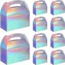 Abeillo 48 Pcs Iridescent Party Favor Boxes Holographic Gable Treat Boxes Rainbow Goodie Box for Candy Snacks Cookie, Shiny Gift Bags for Birthday Wedding Christmas