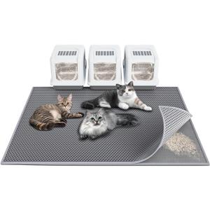 Waretary Cat Litter Box Mat: 47"x 36" Waterproof Kitty Cat Litter Trapping Mat, Easy-clean Double-layer Scatter Control Pad Rug(Grey)