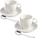 Porcelain Espresso Cup with Saucer And Stainless Steel mini Spoons, Espresso shot Cup, 80ml/2.7Oz, Pack of 2, White