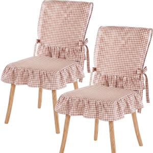 Irenare 2 Sets 17.7'' Gingham Ruffle Chair Cushions Cover and Back Cover