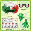 2026 Soccer Patriotic Set, Mexico Flag Color Wig, Party Glasses, 2Pcs Hand Clappers, 22Pcs Waterproof Stickers, Ideal Gift for Football Lovers and Mexico Fans