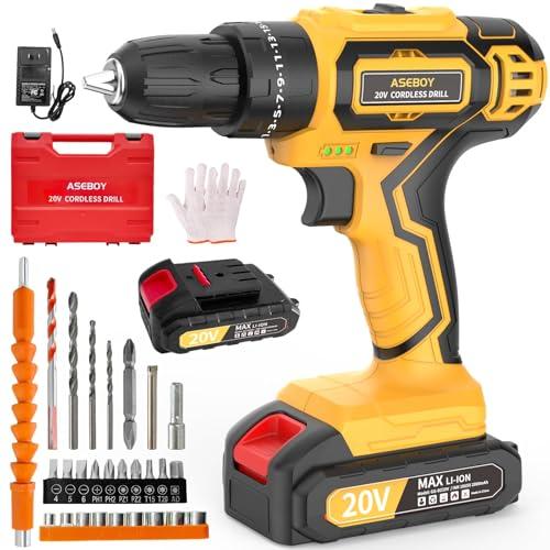 Cordless Drill,20V Electric Power Drill with 3/8" Keyless Chuck, with 1 Battery and Charger, 25+3 Torque Settings & Impact Mode for Drilling, Screwdriving, and Home Improvement
