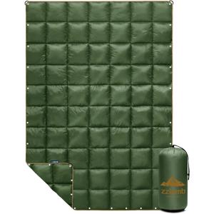 zzlamb Camping Blanket for Cold Weather,Outdoor Puffy Blanket Portable Down Alternative,Windproof Warm Cloak with Snaps,Cozy Quilt Backpacking Picnic RV Travel Plane Car Hammock Beach Climbing (52x75'', Olive)
