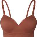 Lemef Seamless Bras for Women Wirefree Padded Bras (Brown, S)