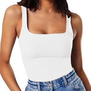 Women's Sleeveless Slimming Going Out Tank Tops Bodysuits, White, 3/4 XL