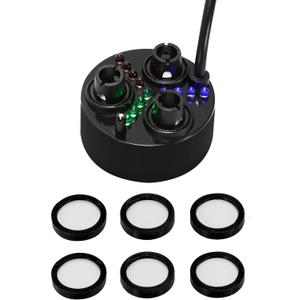 Mxmoonant 3 Head Ultrasonic Mist Maker LED Pond Fogger 1500ml/H Halloween Mister with 6 Ceramic Discs for Water Pond Aquarium Rockery Sink Black Plastic
