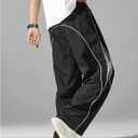 SOLY HUX Men's Baggy Track Pants Drawstring Elastic Waist Parachute Sweatpants Streetwear (Black, XL)