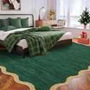 GarveeHome Washable Rug 8x10 Area Rugs for Bedroom Farmhouse Scalloped Living Room Rug Non Slip Large Area Rug Low Pile Throw Rugs Stain Resistant Carpet for Dining Room, Green 8 ft x10 ft