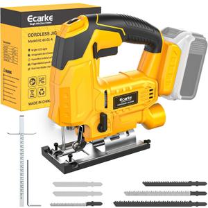 Ecarke Cordless Jig Saw Compatible With Dewalt 20V Max Battery (Only Tool), 4 Orbital Sets, 6 Speeds Dial Control, Dust-Blowing, 45 Bevel Cuts, LED Light and 6PCS Blades For Cutting