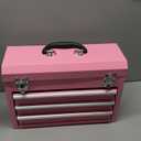 Portable Metal Tool Box, 3 Drawers Lockable Heavy Duty Tool Chest Storage Toolbox with Ball-Bearing Slides and 2 Metal Latches Closure for Garage, Workshop, Repair Shop (Pink)