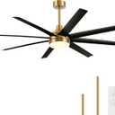 65 Inch Ceiling Fan with Light and Remote, 8-Blade, Reversible DC Motor, 6-Speed, Timer, Industrial Ceiling Fans with Led Light Chandelier for Bedroom Office (Gold & Black)