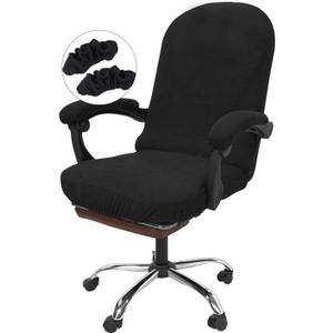 NeColorLife Stretchable Office Chair Cover with Armrest Covers - Zippered High Back Seat Cover for Extra Large Executive Desk Chairs,Big Tall Man (X-Large Size, Black)