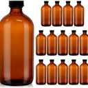 15 Pack 16 oz Amber Glass Boston Round Bottles with Phenolic Polycone Caps  Airtight, Leak-Proof Brown Bottles for Kombucha Brewing, Storing Condiments, Essential Oils, and Homemade Solutions