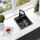 Friho 15x15 Inch Drop In Black Bar Sink, 16 Guage Stainless Steel Topmount Outdoor RV Small Kitchen Sink, 15 Inch Wet Prep Single Bowl Utility Bar Sink With Dish Grid & Drain