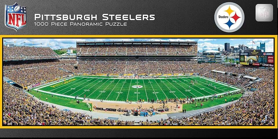 MasterPieces NFL Steelers Puzzle 1000 Piece Jigsaw Puzzle, Officially Licensed Panoramic Stadium Artwork, Random Cut Board, Thick Pieces, Oversized 13 x 39 Display, Football Fan Collectible Art Piece