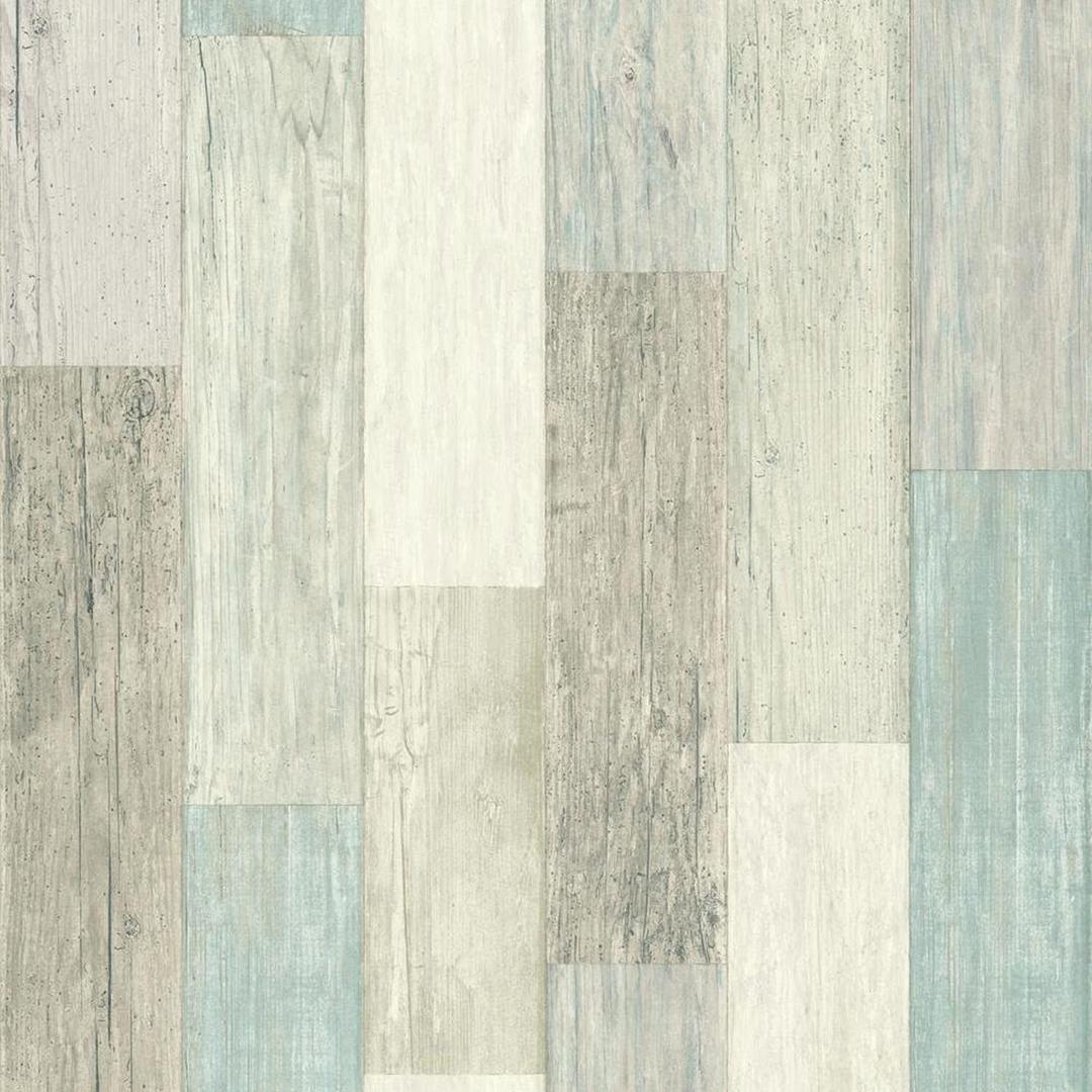 RoomMates RMK10840WP Coastal Weathered Plank Blue and Tan Peel and Stick Wallpaper 20.5" x 16.5 feet