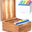 Neando 5x8 Index Card Organizer with Lid  Extra Large Acacia Wood Storage Box with 4 Compartments, 20 Blank Tabs, Holds 600 Cards  File Box for Recipes, Projects, School Notes & Office Organization