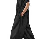 YESNO Jumpsuits for Women Casual Floral Boho Cropped Drawstring Rompers Short Sleeve Button Down One Piece Outfits PJ0 (M)