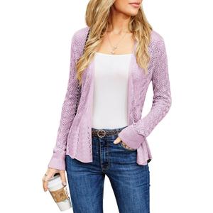 GRACE KARIN Women's Casual Lightweight Open Front Cardigans Soft Draped Corchet Long Sleeve Cardigan Purple, L