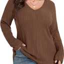 Lafural V Neck Long Sleeve Shirts for Women Casual Fall Tops Lightweight Tunic Sweaters Fashion Clothes 2024 (Brown, XXL)