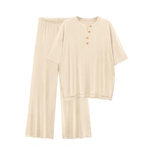 PRETTYGARDEN 2 Piece Lounge Sets for Women Summer 2025 Short Sleeve Tops Wide Leg Pants Matching Travel Outfits Clothing (Beige,Small)