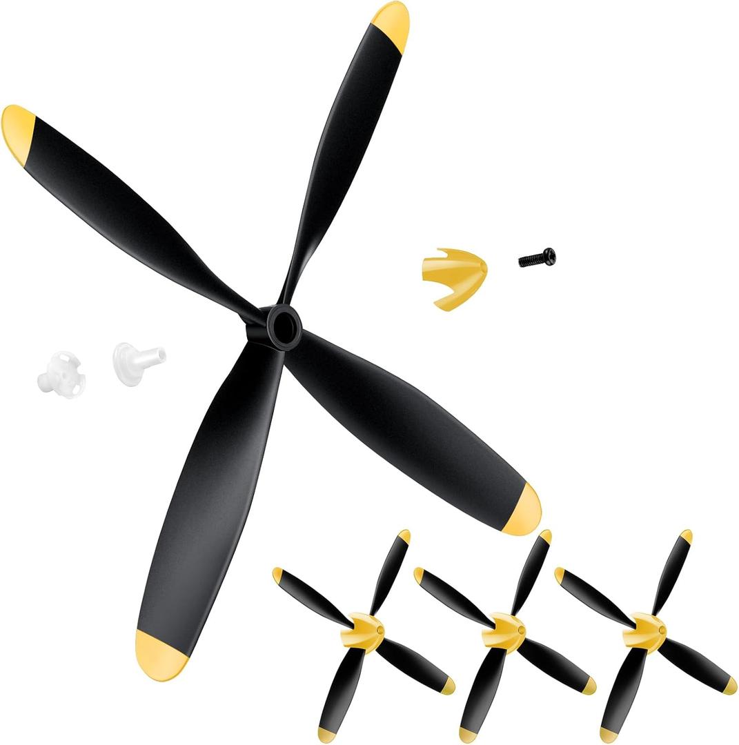 3 Sets Spare RC Plane Propellers Compatible with Mustang 400mm P51 RC Plane 4 Channel Remote Control Airplane 761-5, 761-5V2 with Propeller Savers Adapter(Yellow Nose)