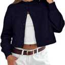 ATHMILE Cropped Cardigan Sweaters for Women Lightweight Crop Knit Y2k Fall Spring Outfits Fashion Clothes 2026 (Small, Navy Blue)