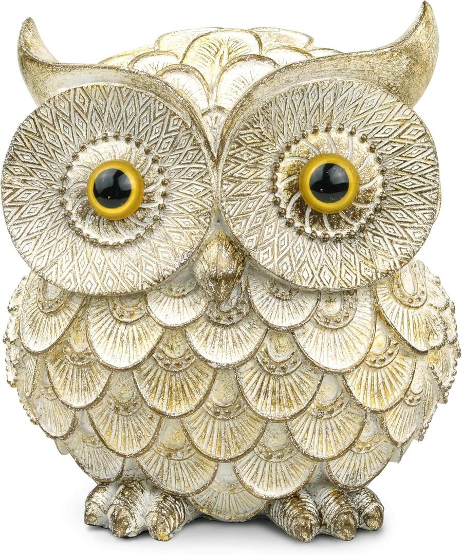 Garwor Owl Figurines Home Decor Accents - Owl Statue for Home, Office & Gifts for Bird Lovers (Medium, White)