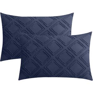 JELLYMONI Pillowcases Standard Size Navy Blue 2 Pack Boho Plaid Bed Pillow Covers 20x26in Polyester Envelope Pillow Shams Tufted Bohemian Textured (Pillows are not Included)