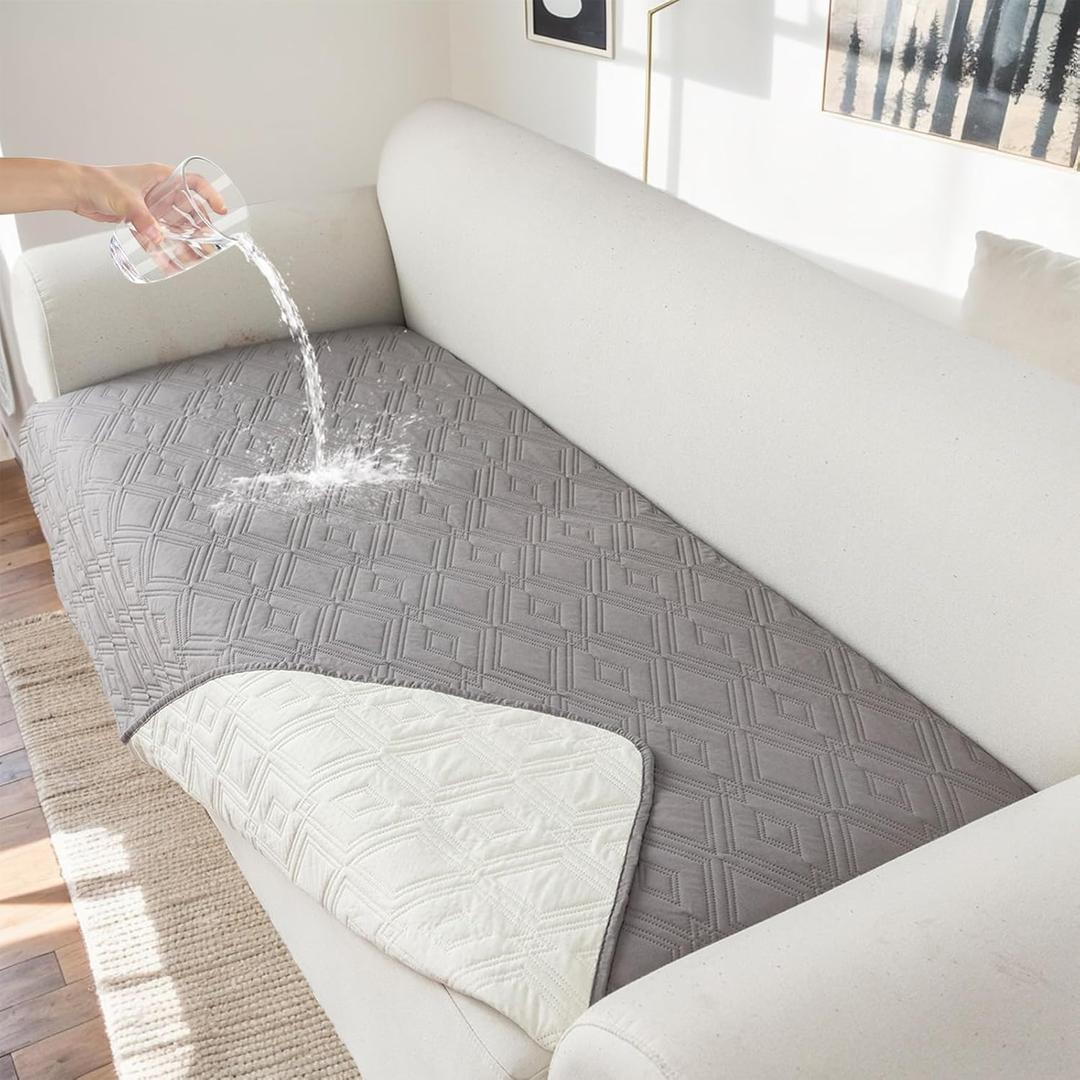 Genina 100% Waterproof Loveseat Couch Cover for 2 Cushion Couch Covers for Dogs, Anti-Slip Sectional Sofa Covers Washable Sofa Covers for Pets, 1 Piece (Light Gray, Loveseat)