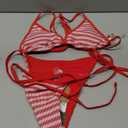 BERLOOK Womens Two Piece Bikini Swimsuit Sexy Halter Triangle String Bikini Sets Cheeky Side Tie Bathing Suits (Small, Red White Zebra)